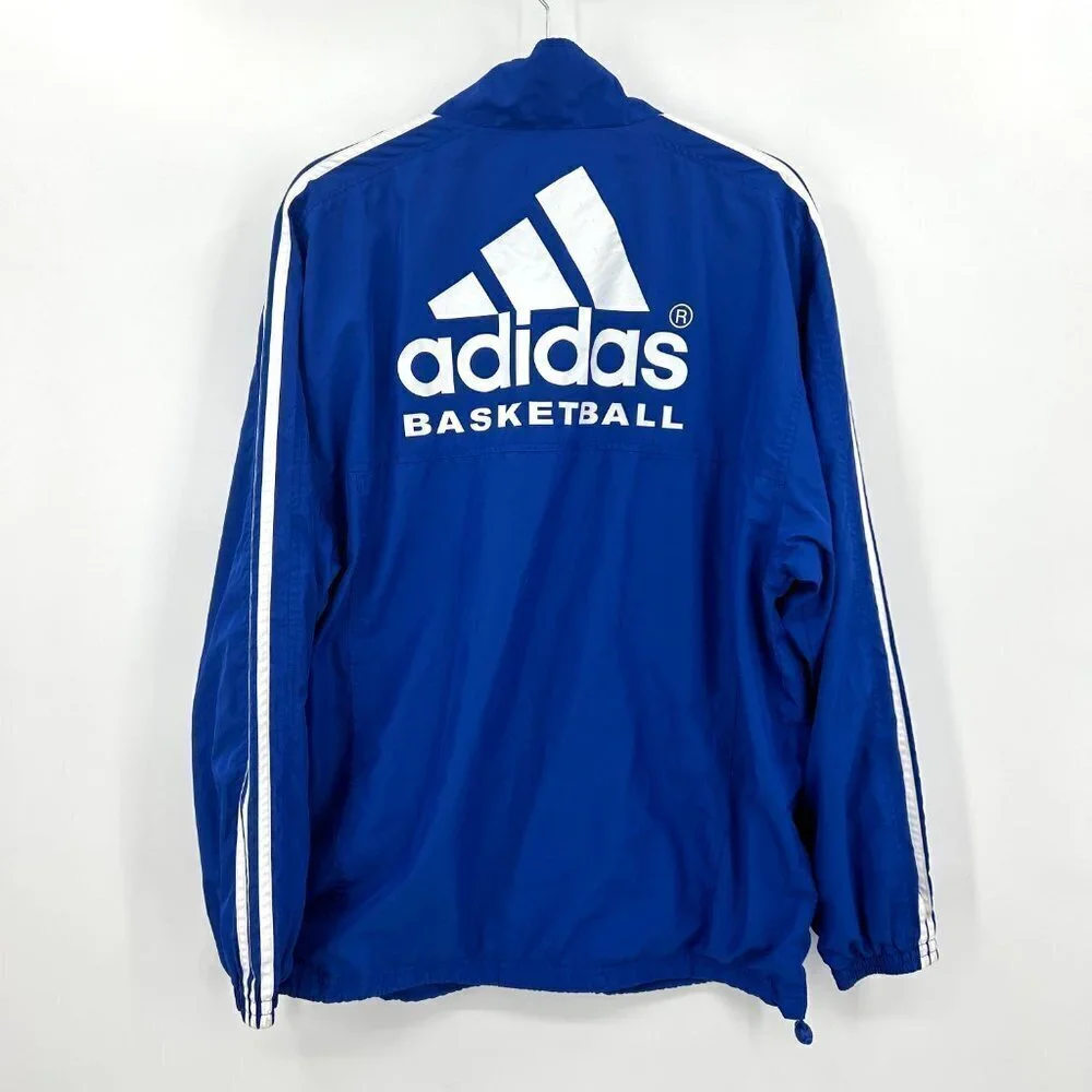 ADIDAS Basketball Blue White Full Zip Mesh Lined Windbreaker Jacket Size Medium